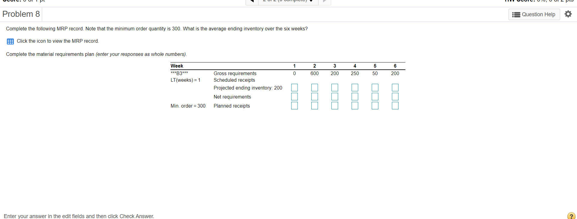 Problem 8 Question Help Complete the following