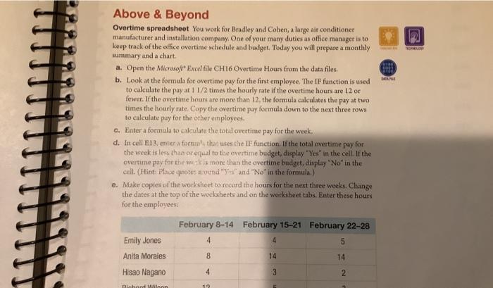 Above \& Beyond Overtime spreadsheet You work for