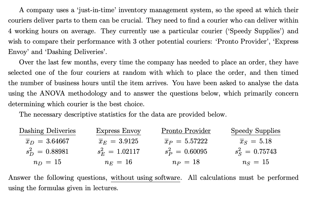 Business Statistics Questions: (Please do