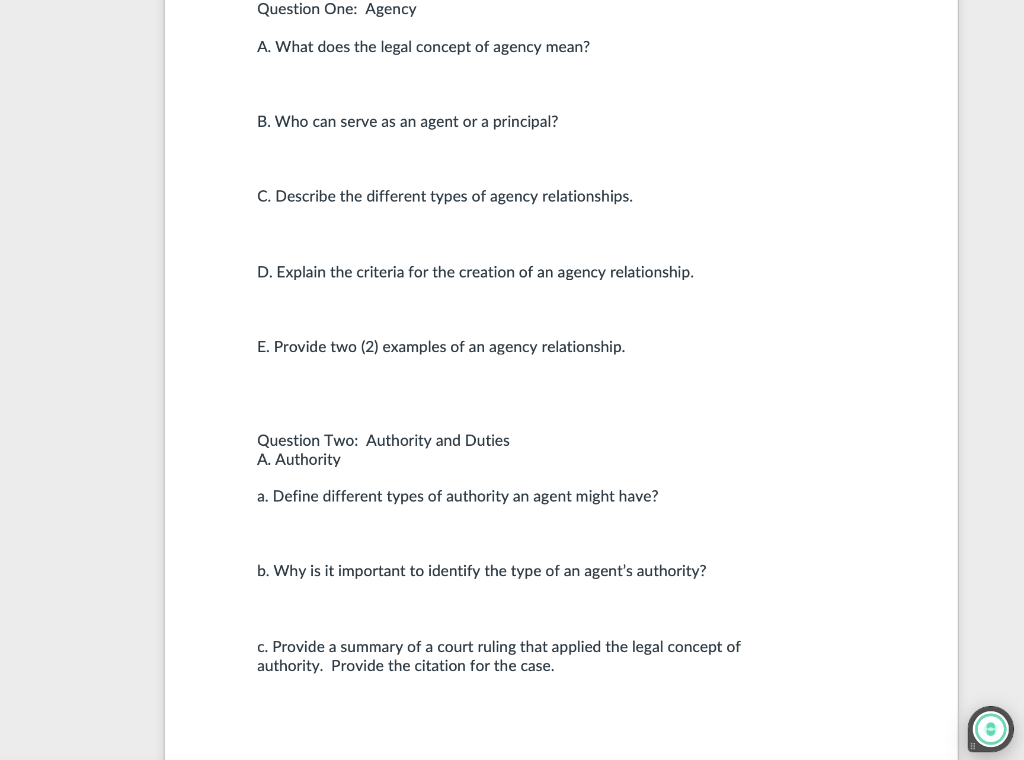 B. Duties a. List the duties of the agent. b.