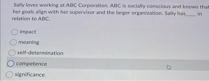 Sally loves working at ABC Corporation. ABC is
