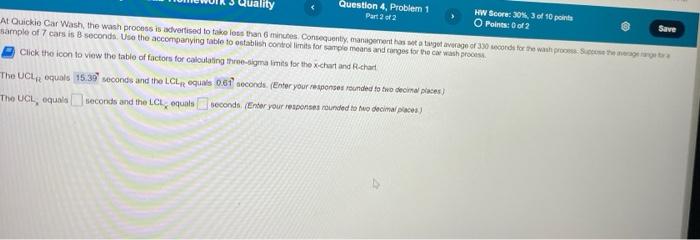 Save Question 4, Problem 1 HW Score: 30% 3 o 10