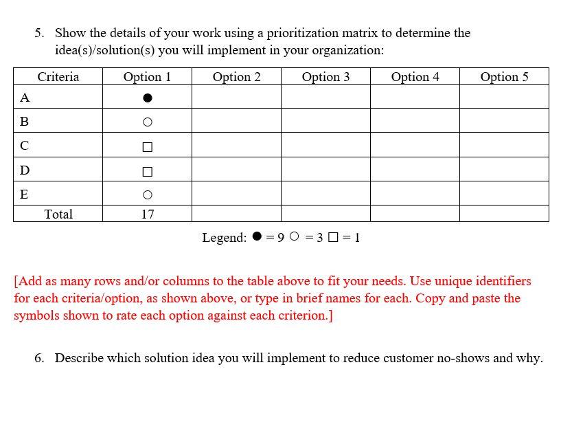 Workshop 7: Prioritization Matrix The tools