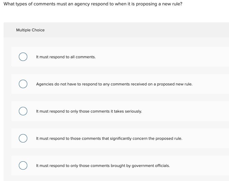 What types of comments must an agency respond to