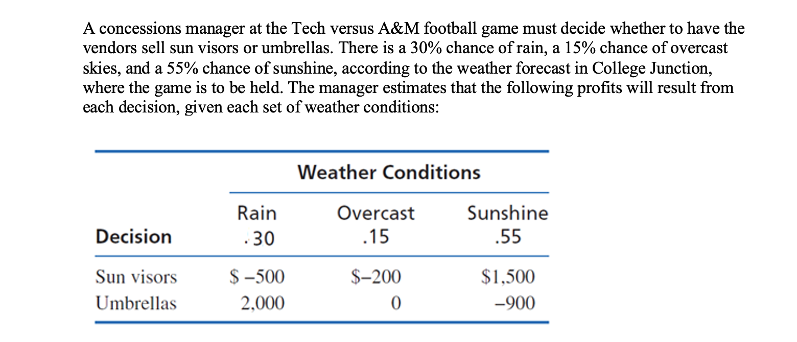 Q/ Compute the expected value for each decision