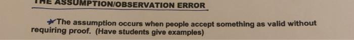 PTION/OBSERVATION ERROR The assumption occurs