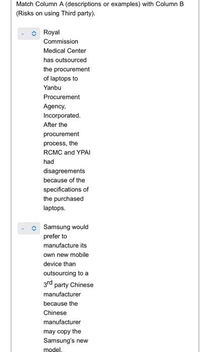 Match Column A (descriptions or examples) with