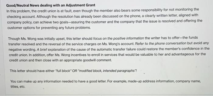 Good/Neutral News dealing with an Adjustment