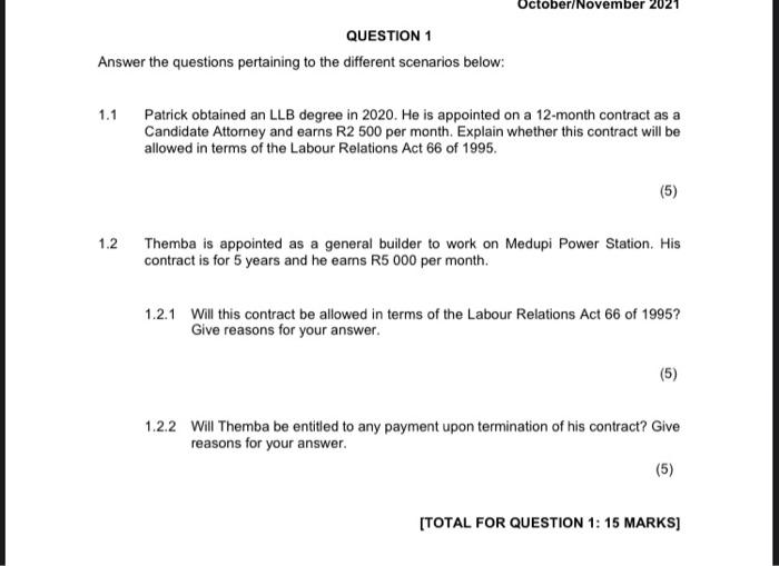 October November 2021 QUESTION 1 Answer the