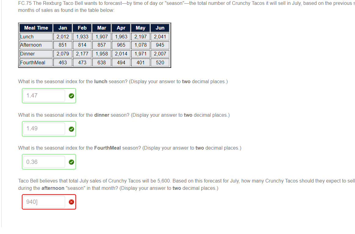 Please provide excell formulas FC.75 The Rexburg