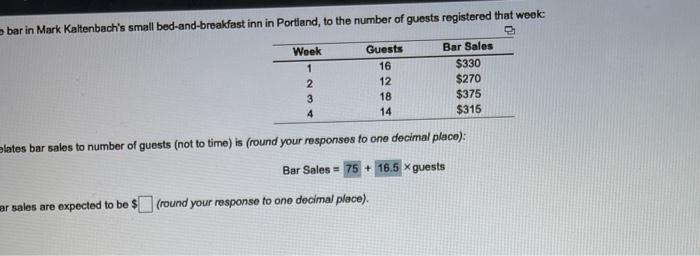 what is b? 1 Week 1 Guests 16 12 18 AN Bar Sales