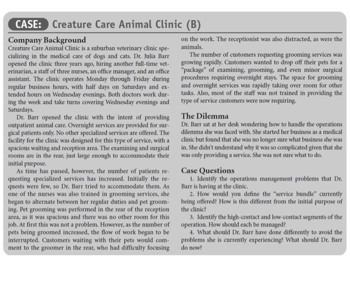 CASE: Creature Care Animal Clinic (B) Company