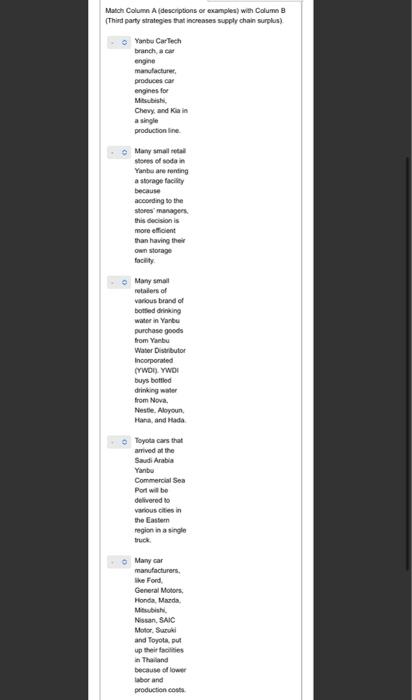 Match Column A (descriptions or examples) with