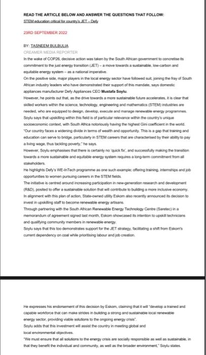 please answer 3.1, 3.2 and 3.3 READ THE ARTICLE