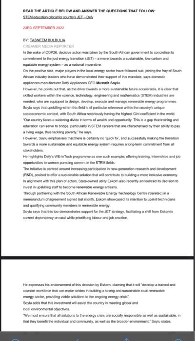 please answer 3.1, 3.2 and 3.3 READ THE ARTICLE