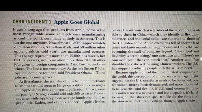 answer the questions CASE INCIDENT 1 Apple Goes