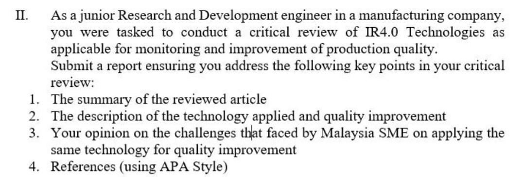 II. As a junior Research and Development engineer