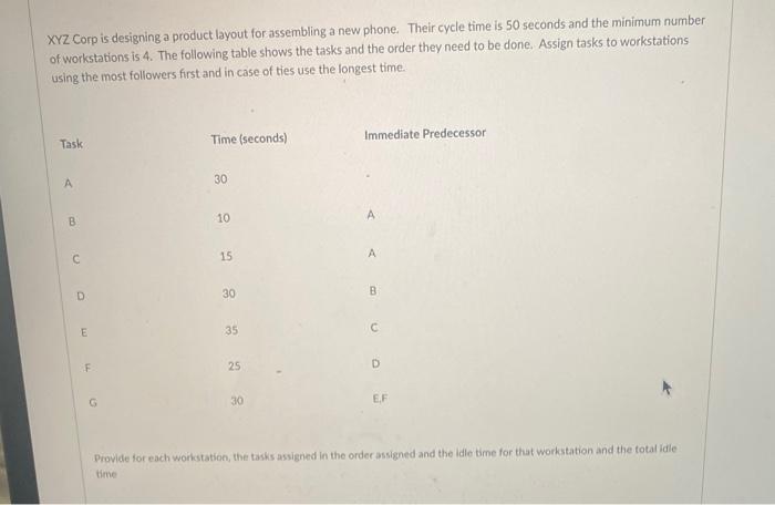 XYZ Corp is designing a product layout for