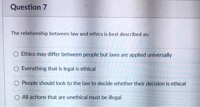 Question 7 The relationship between law and
