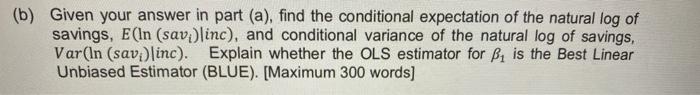 1. Consider the regression model: In(sav) = Bo +