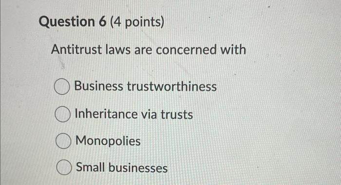 Antitrust laws are concerned with Business