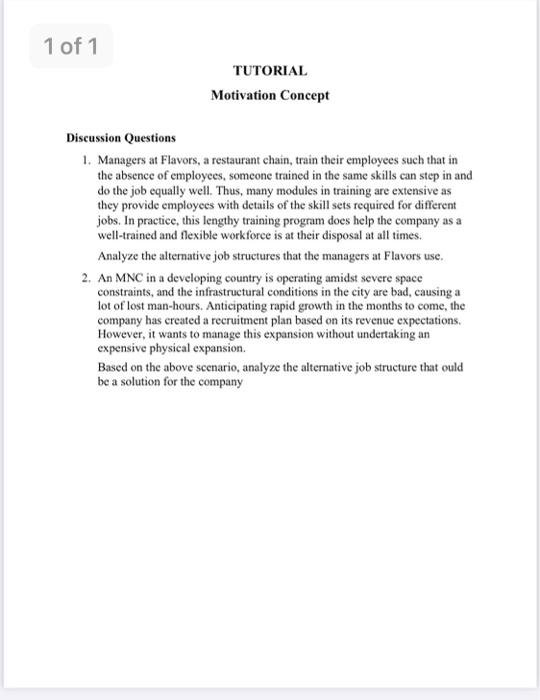 1 of 1 TUTORIAL Motivation Concept Discussion