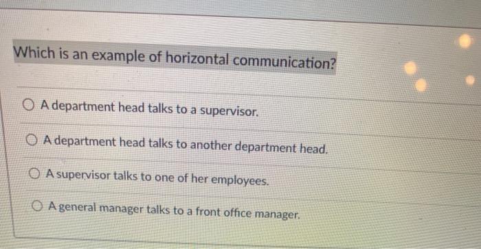 Which is an example of horizontal communication?
