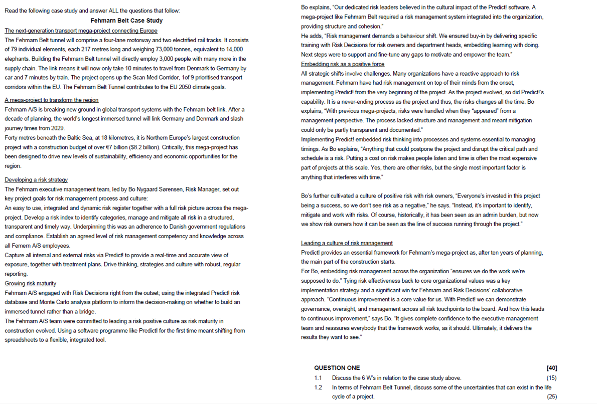 Read the following case study and answer ALL the