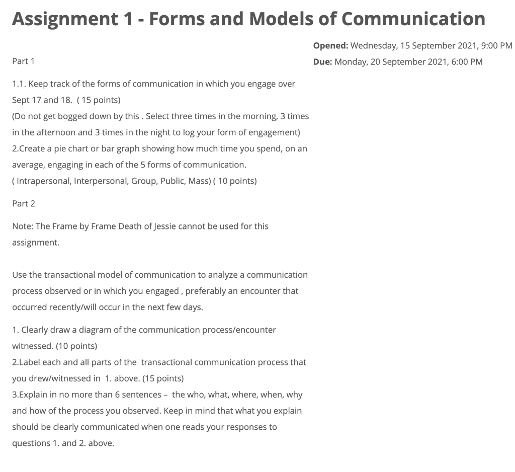 Assignment 1 - Forms and Models of Communication