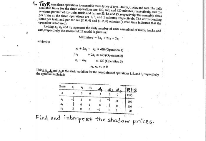 operations research. please answer asap. 1. Toy R