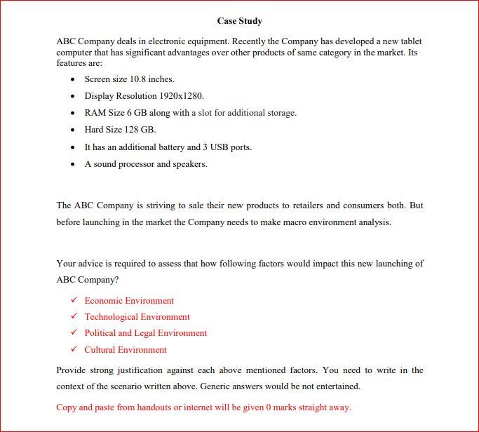 Please help me with this Case Study ABC Company