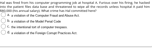 Hal was fired from his computer programming job