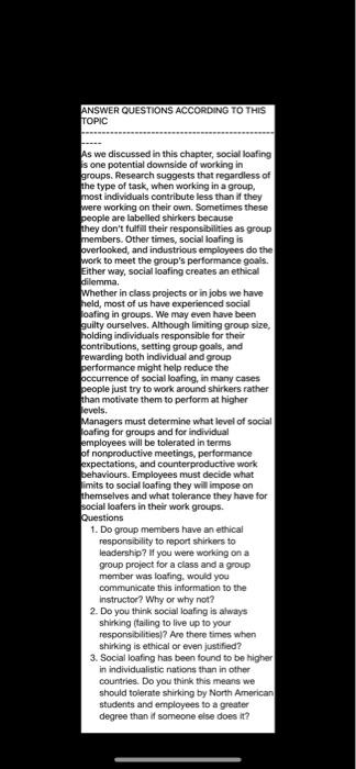 ANSWER QUESTIONS ACCORDING TO THIS TOPIC As we