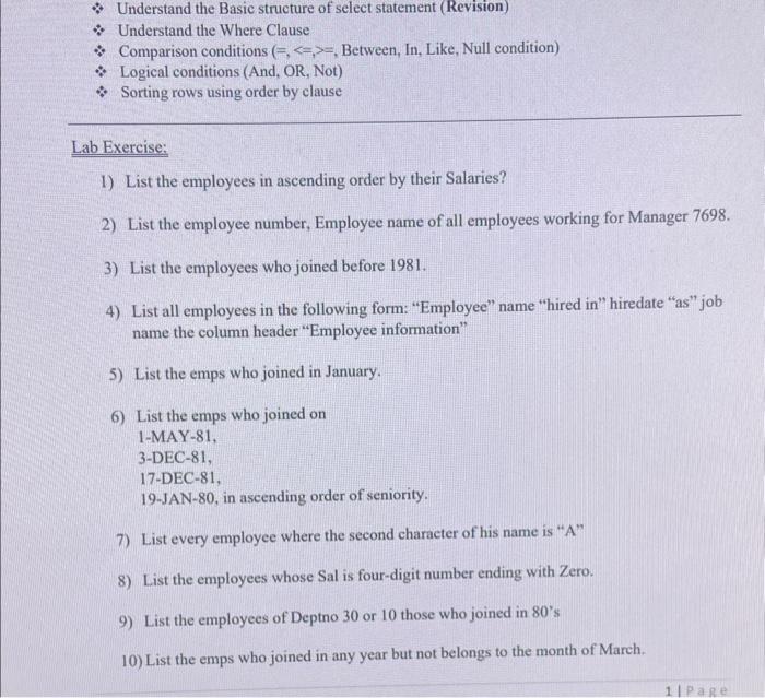 sql Understand the Basic structure of select