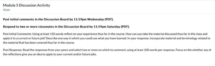 10 pts Post initial comments in the Discussion