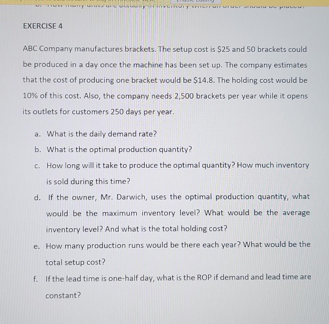 by hand please without using excel EXERCISE 4 ABC
