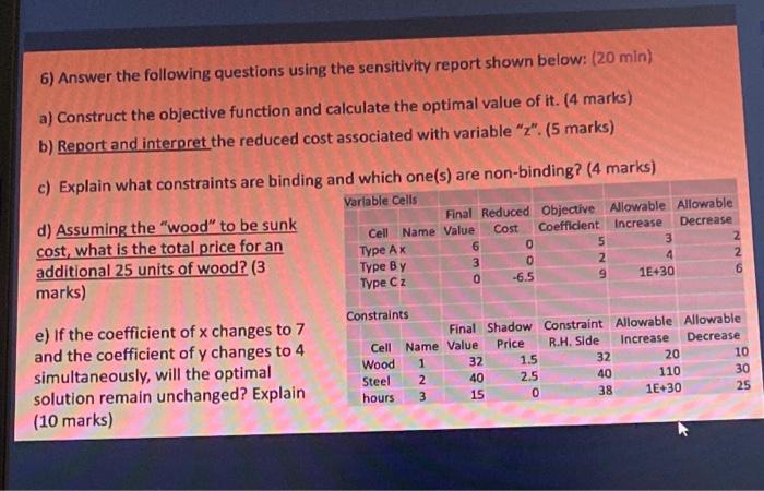 6) Answer the following questions using the