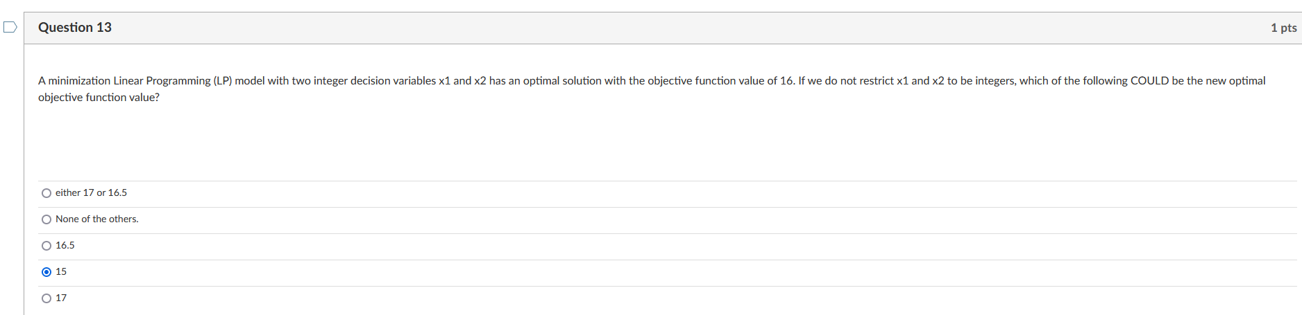 objective function value? either 17 or 16.5 None