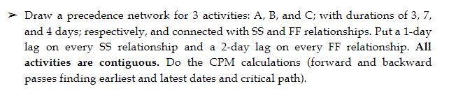 > Draw a precedence network for 3 activities: A,
