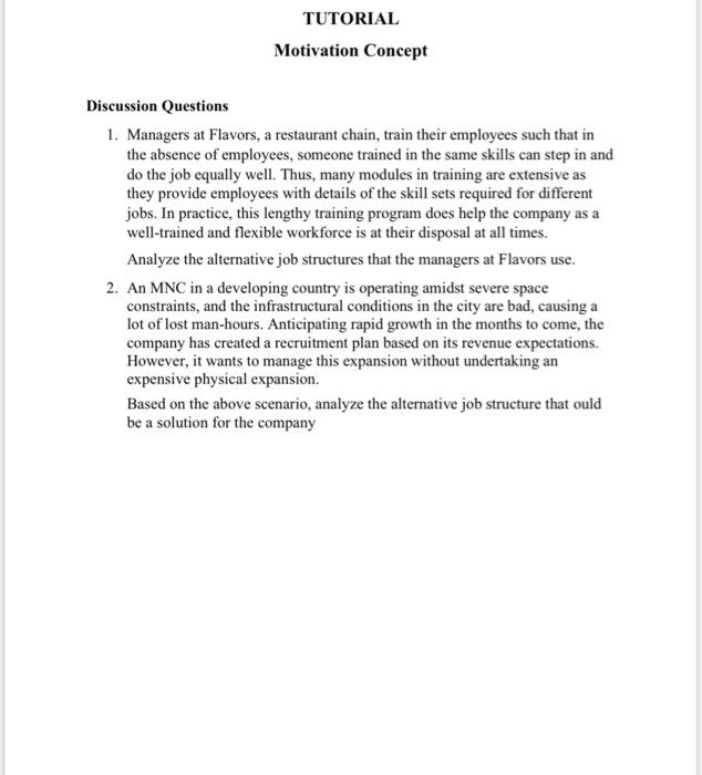 TUTORIAL Motivation Concept Discussion Questions