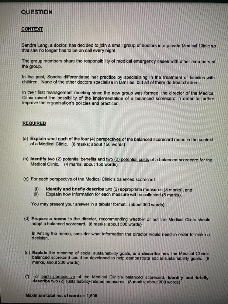 QUESTION CONTEXT Sandra Lang, a doctor, has