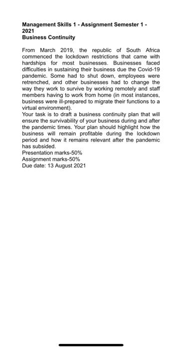 Management Skills 1 - Assignment Semester 1 -