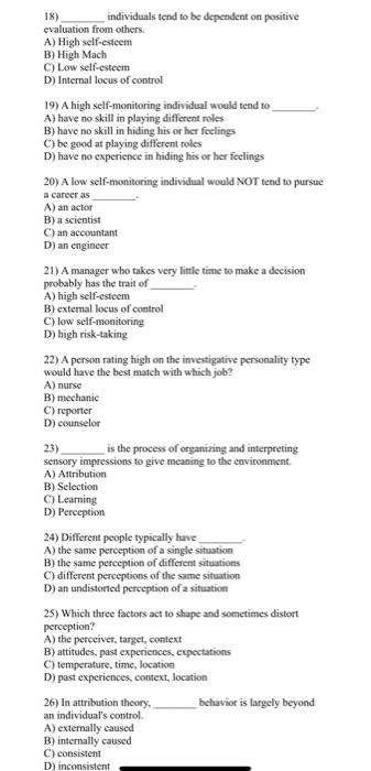 18) individuals tend to be dependent on positive