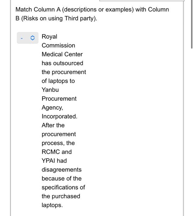 Match Column A (descriptions or examples) with