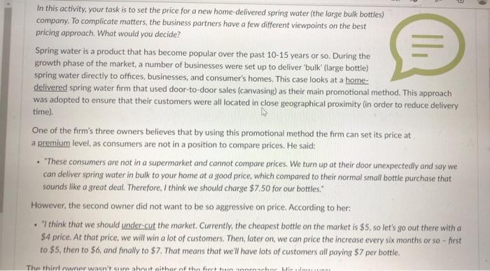 In this activity, your task is to set the price