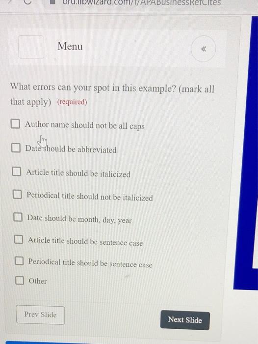 m//APABusinessRerCites Menu < What errors can