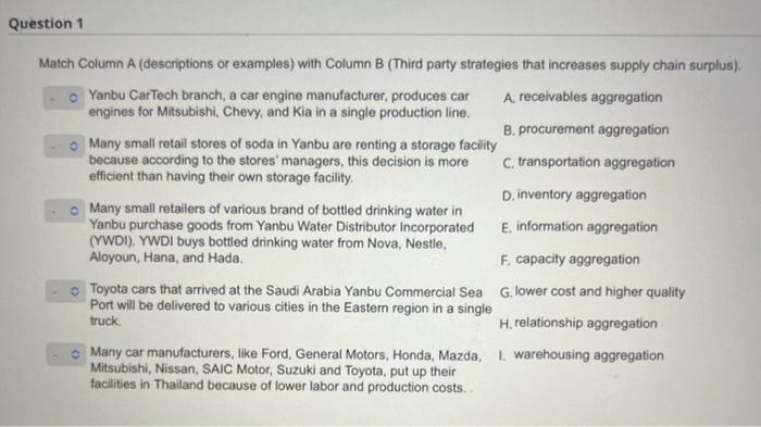 need help asap Match Column A (descriptions or