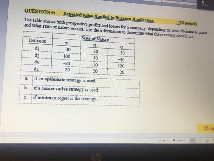 QUESTION 6: Expected value Applied to Business