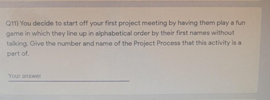 Q11) You decide to start off your first project