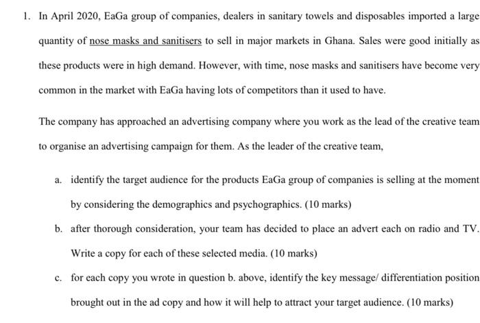 Advertising 1. In April 2020, EaGa group of